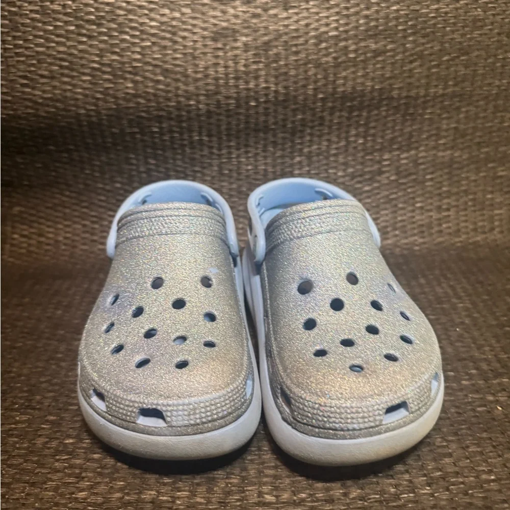CROCS Baby Blue with Glitter and Platform Sole